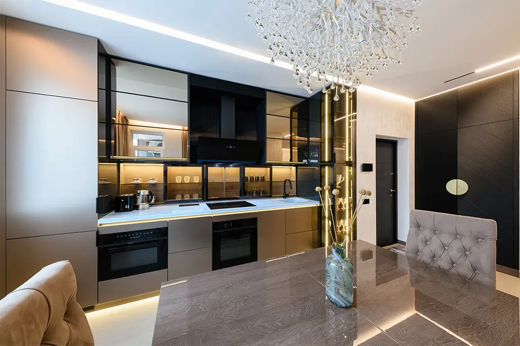 Gray kitchen with finishes black