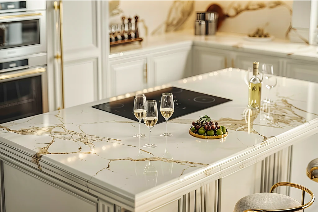 White countertop with gold details